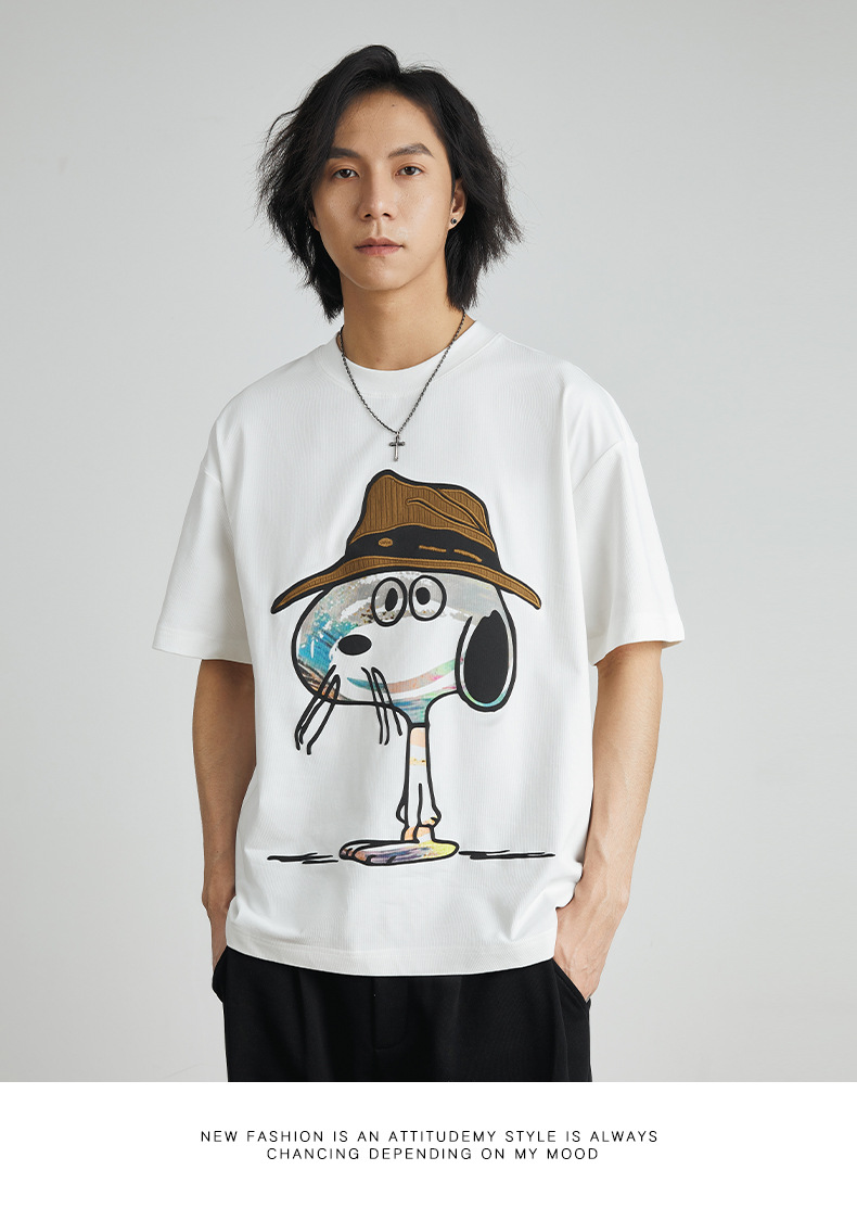 亦止男装美式卡通印花T恤男2024夏季新款短袖男宽松百搭情侣上衣详情14