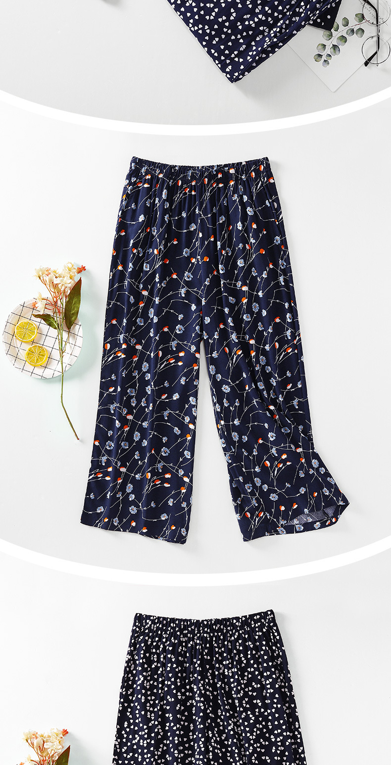 新款批发夏女士高腰人棉外穿休闲花裤阔腿防蚊七分裤家居裤详情8