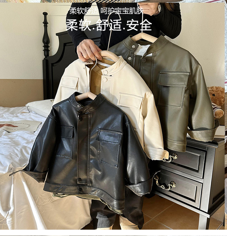 童装春款男童外套皮衣儿童春秋中小童防风女宝宝工装韩版洋气立领详情2