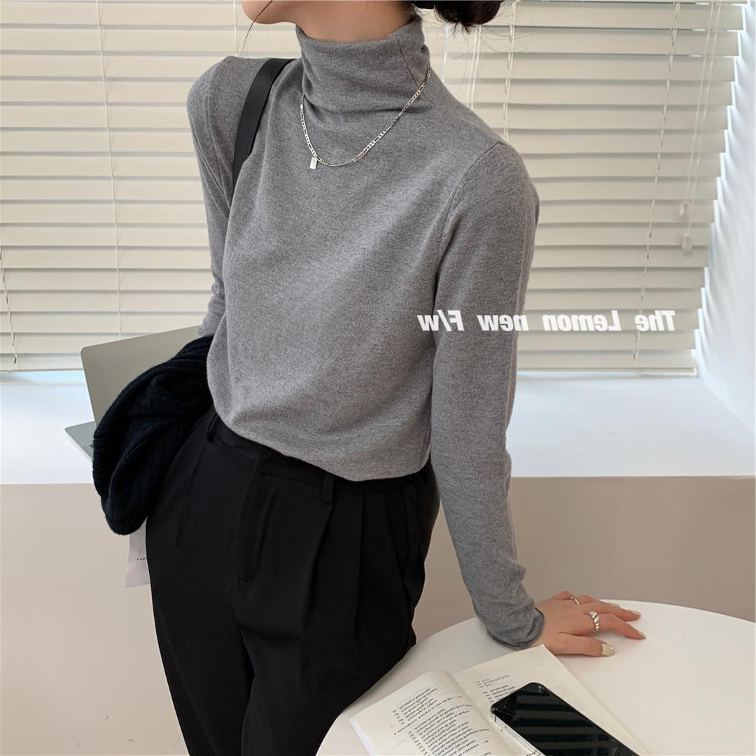 秋冬新款女装高领卷边打底衫糖果色修身保暖基础款仿羊绒衫毛衣女详情14