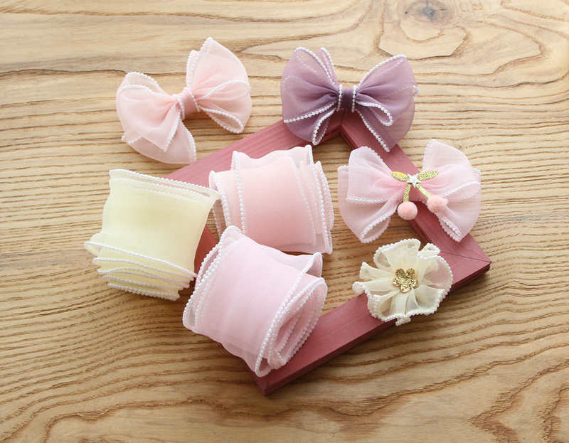 diy hairpin bow packaging material with pearl textured overlock yarn, 6cm wide meteor fish tail wave snow yarn ribbon pic 8