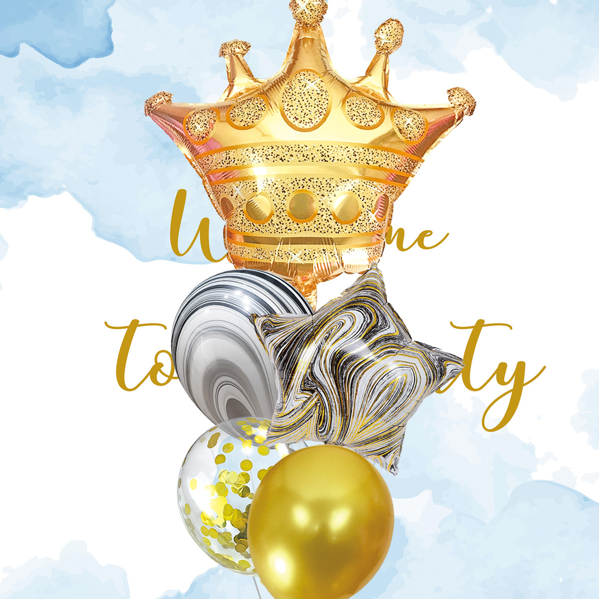 新款跨境铝膜气球套装5球皇冠生日派对聚会装饰景飘空球现货批发详情3