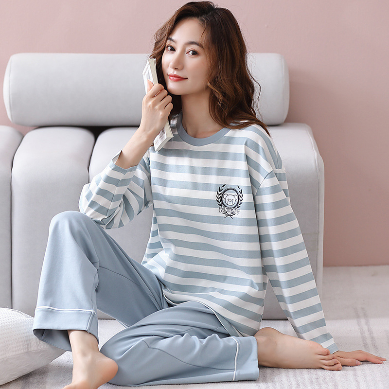 爆款长袖纯棉睡衣女春秋韩版甜美品质开衫学生全棉舒适家居服套装详情6