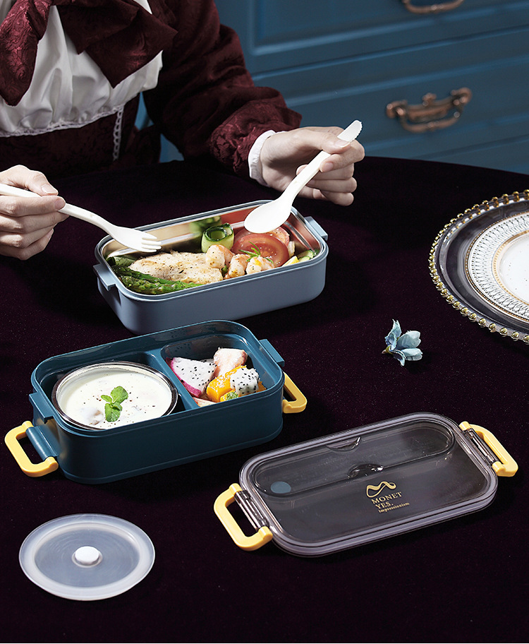 304 acero inoxidable doble asa lunch box con tazón de sopa lunch box puede ser personalizado estudiante trabajador portátil bento box pic 18