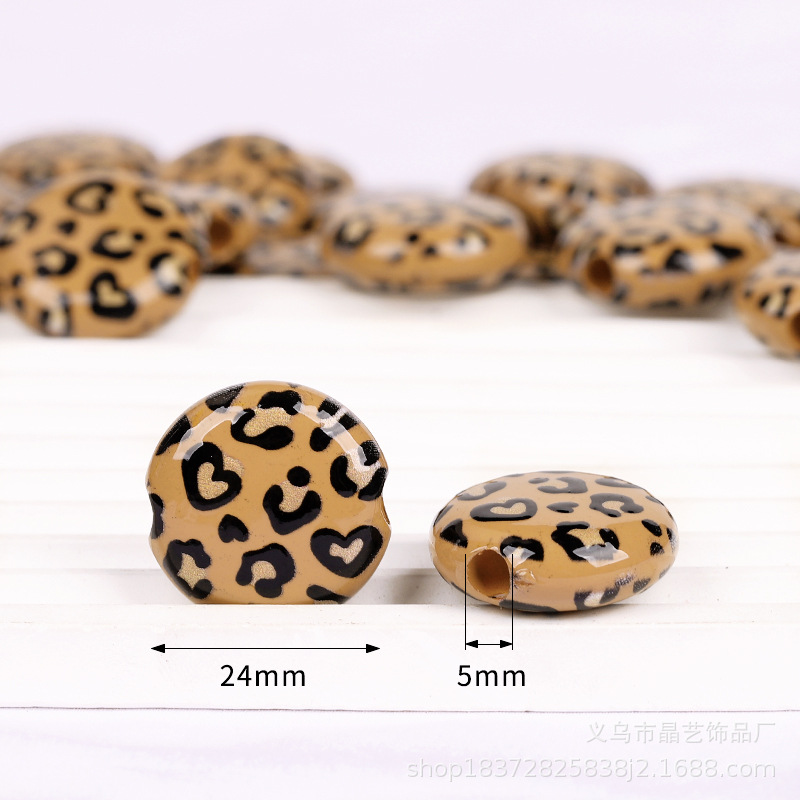 Retro and versatile flat round leopard print beaded perforated diy bracelet, necklace, head rope, shoe buckle accessory, resin accessory beads pic 2