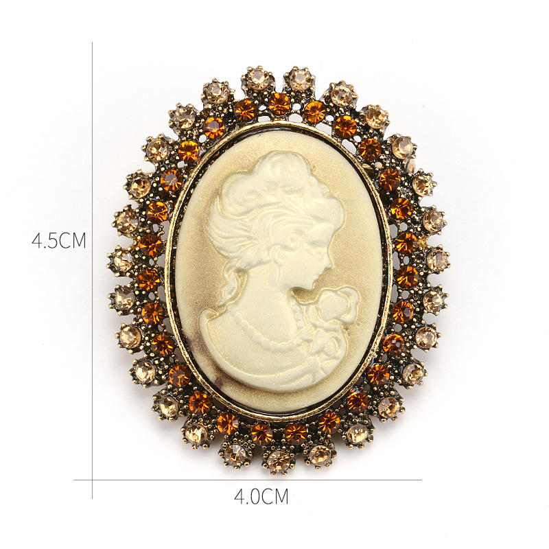 欧美时尚水钻美人头胸针 电镀合金复古胸花女 服装配饰品别针批发详情25