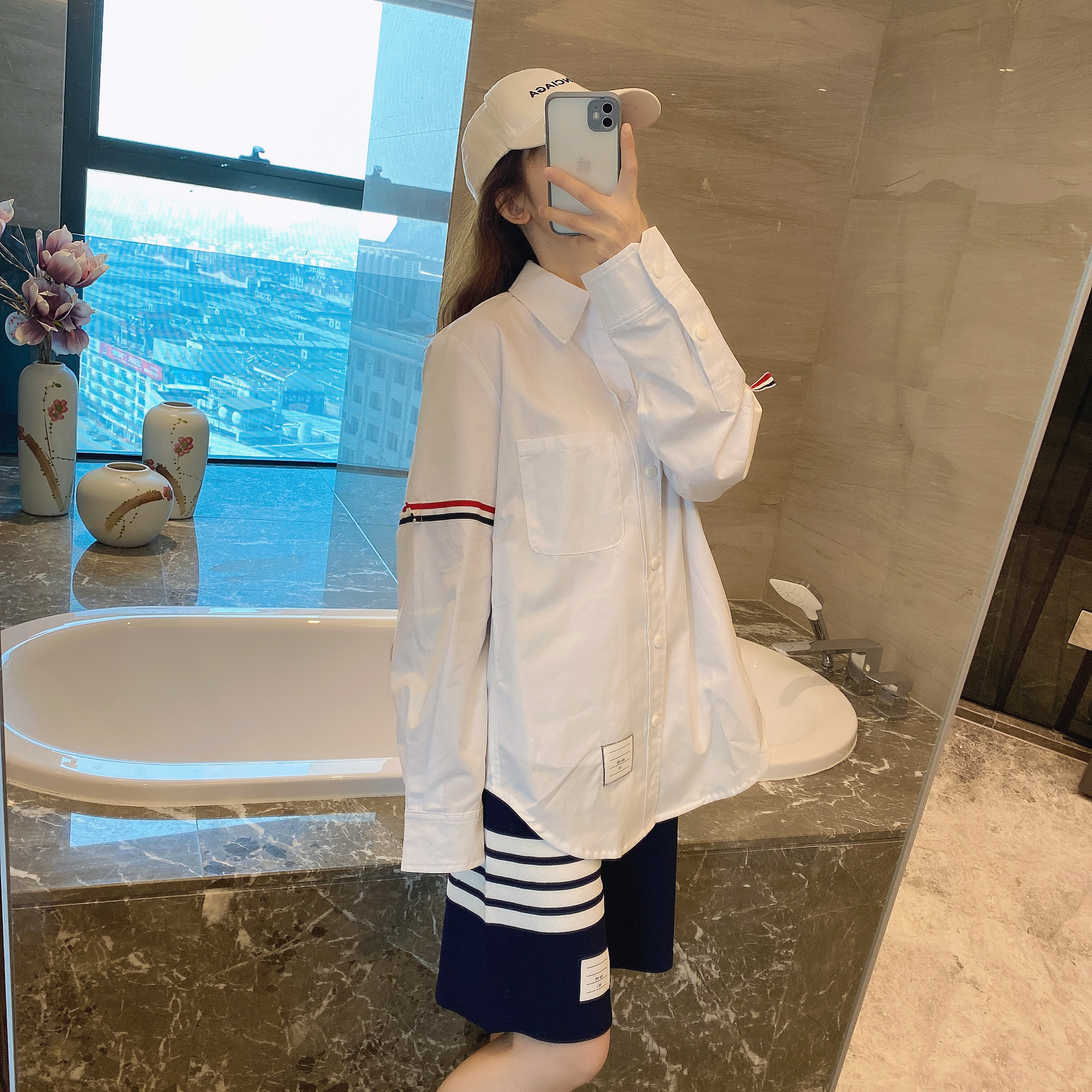 TB casual trendy brand poplin slim-fit solid white shirts for men and women, Oxford fabric shirts for women with long sleeves pic 73