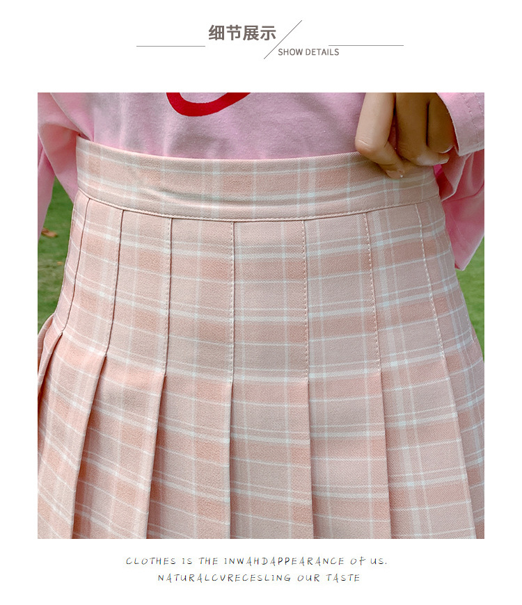 2021 New Korean-style high-waisted, slimming, versatile and anti-glare A-line checkered pleated skirt short skirt for women pic 27