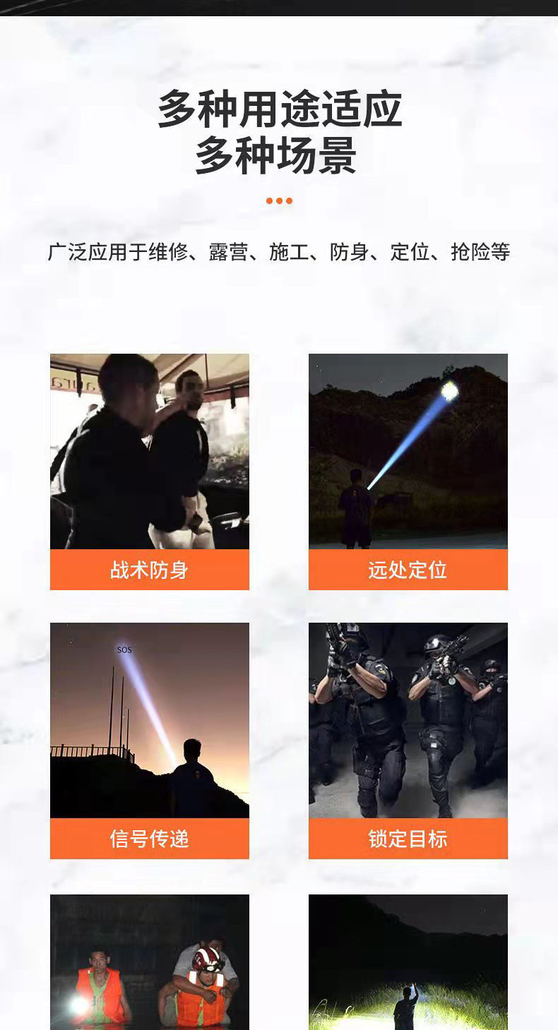 Cross-border bestseller: Aluminum alloy white laser long-range high-intensity flashlight, USB charging zoom ultra-bright outdoor flashlight pic 18