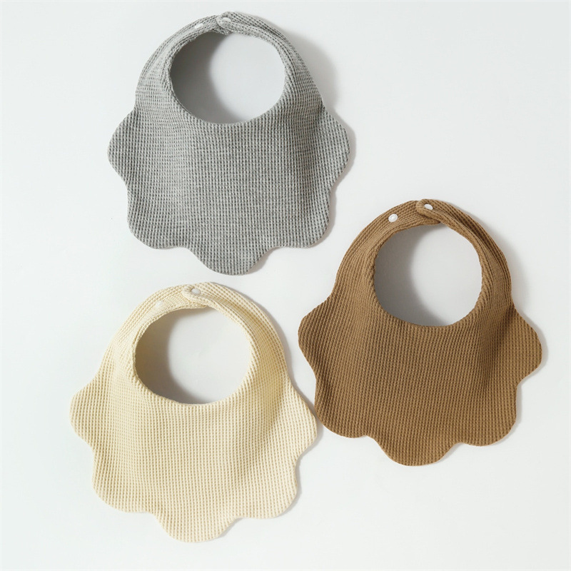 Pure cotton Waffle saliva wipes, baby petal bibs, summer 360-degree rotating newborn bibs, cute solid colors pic 5