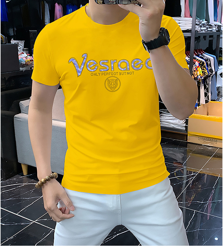 潮牌时尚男士短袖T恤冰丝棉圆领衫烫钻字母舒适透气百搭男装夏季详情10