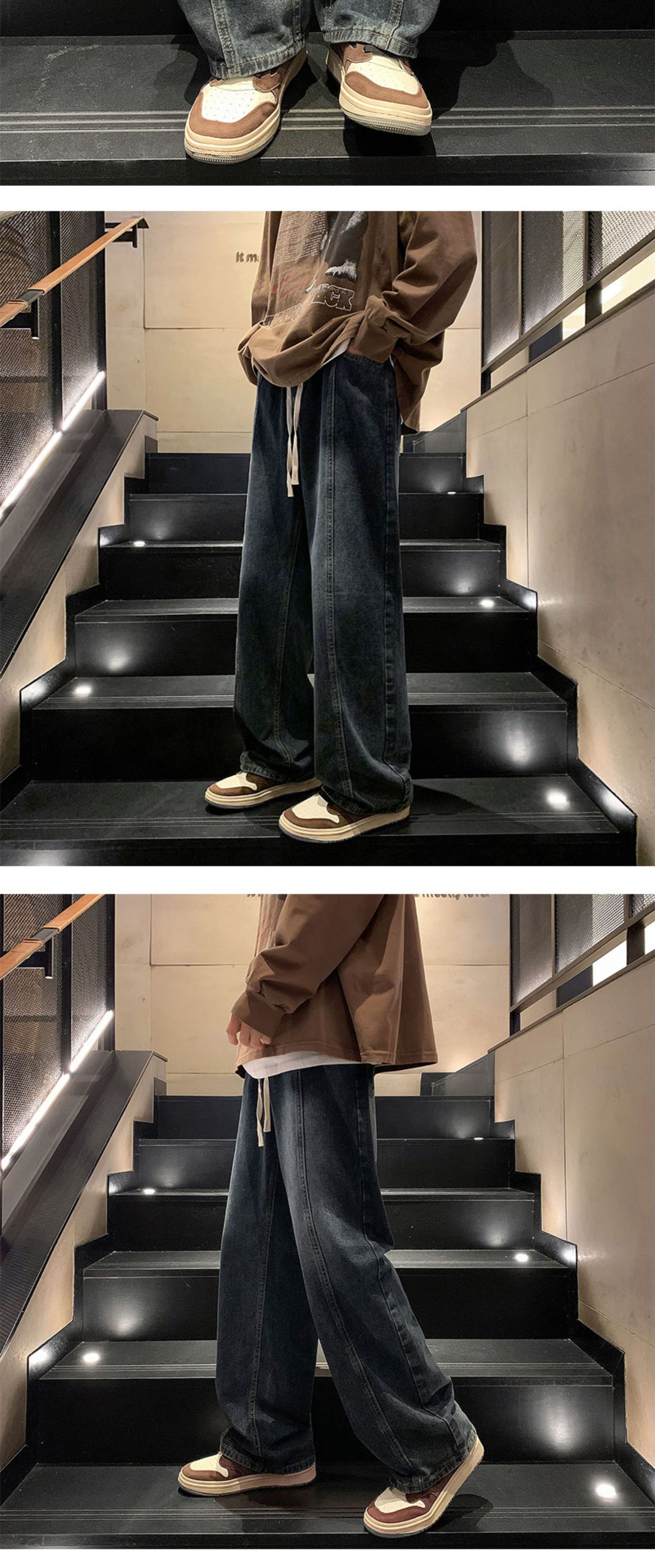 复古做旧直筒牛仔裤男士痞帅宽松休闲潮流简约青少年阔腿长裤详情12