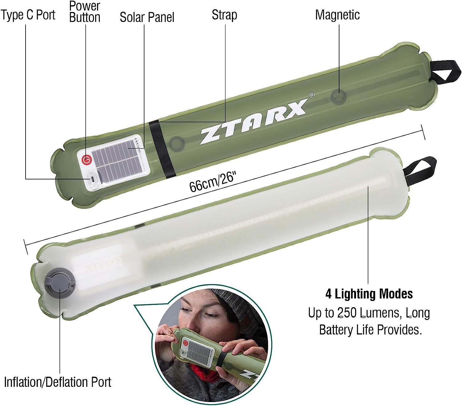 ZTARX patented outdoor folding inflatable camping lamp, solar inflatable lamp, waterproof magnetic suction column, supplementary light rod lamp pic 10