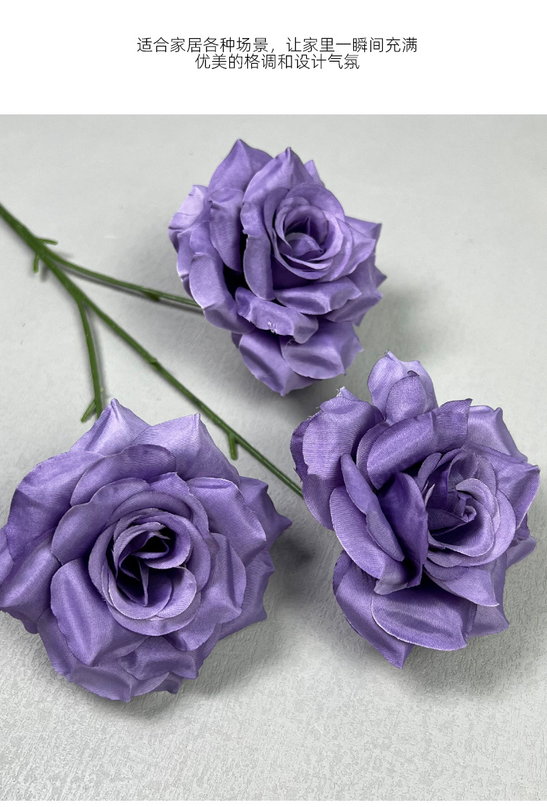 3头钻石玫仿真花婚庆用花玫瑰仿真花装饰摆件假花婚庆地排花玫瑰详情19