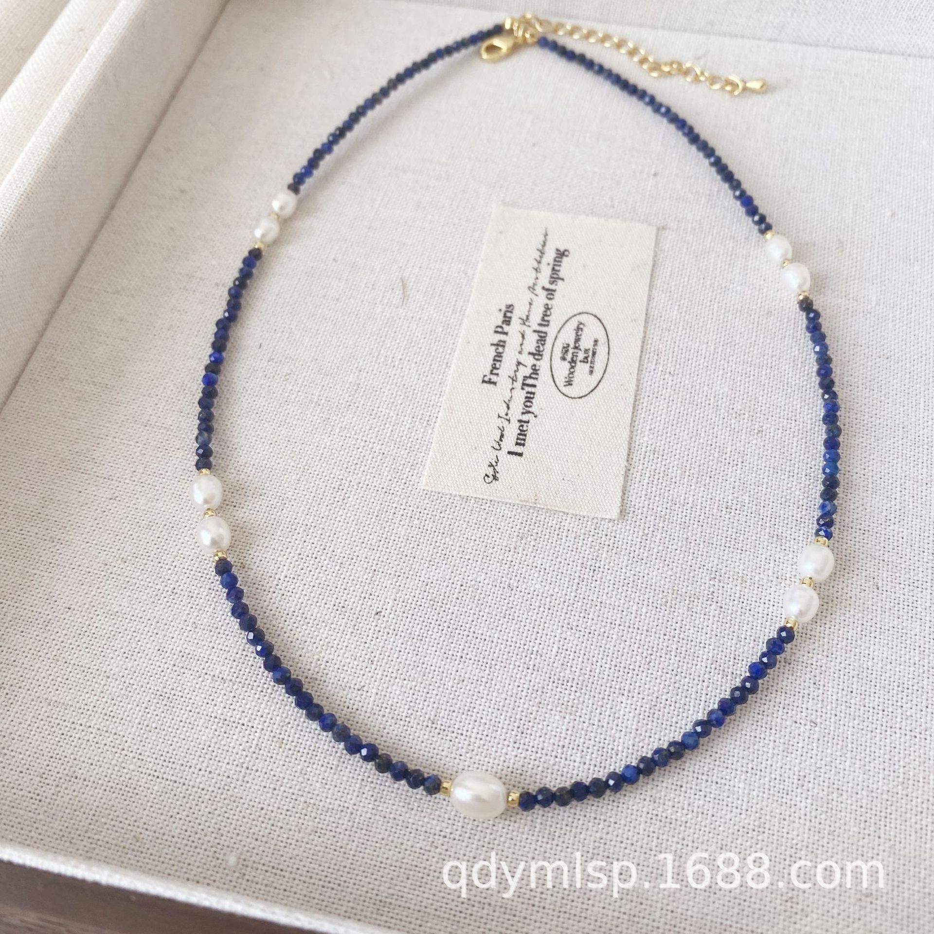 The new Korean version lapis lazuli freshwater pearl necklace is a versatile, high-end, light luxury, simple and fashionable collarbone chain pic 7
