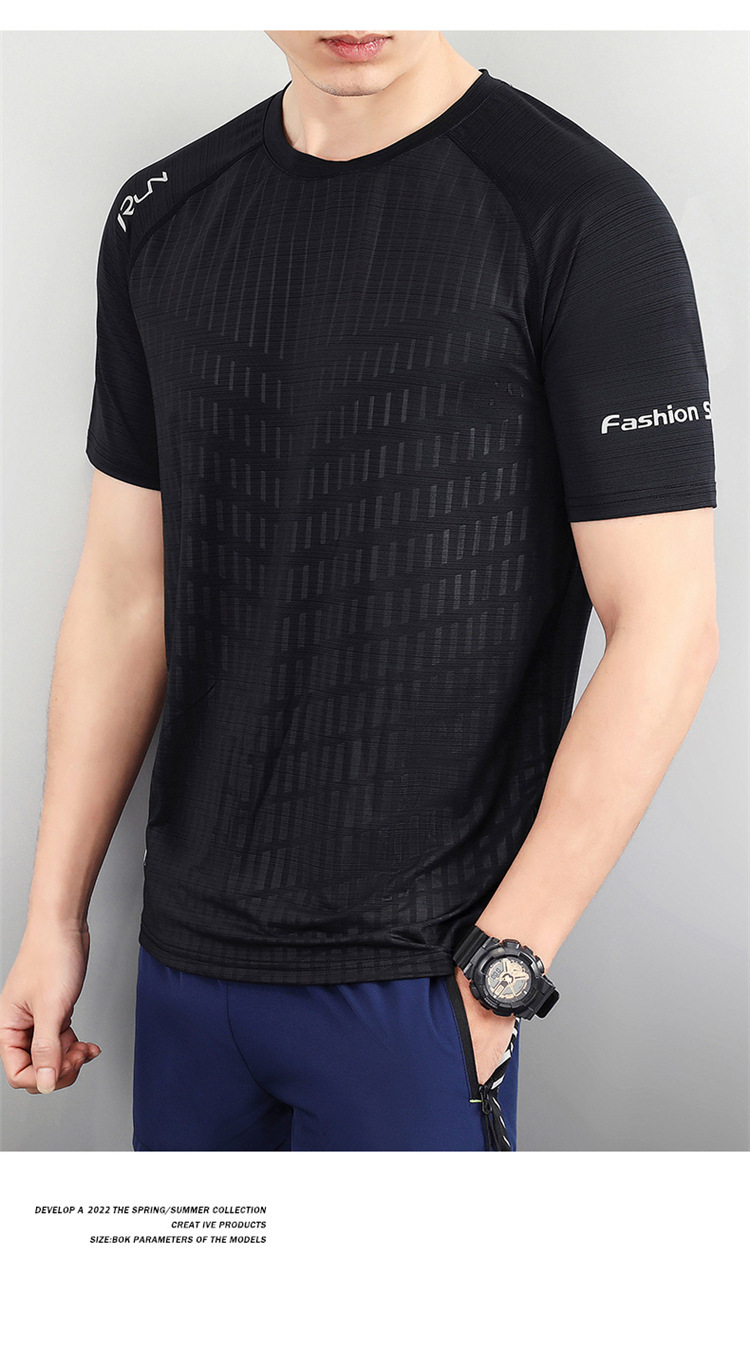 Summer thin, breathable men's ice silk quick-drying T-shirt, sporty and casual round-neck plus-size men's T-shirt, ice silk short-sleeved pic 35