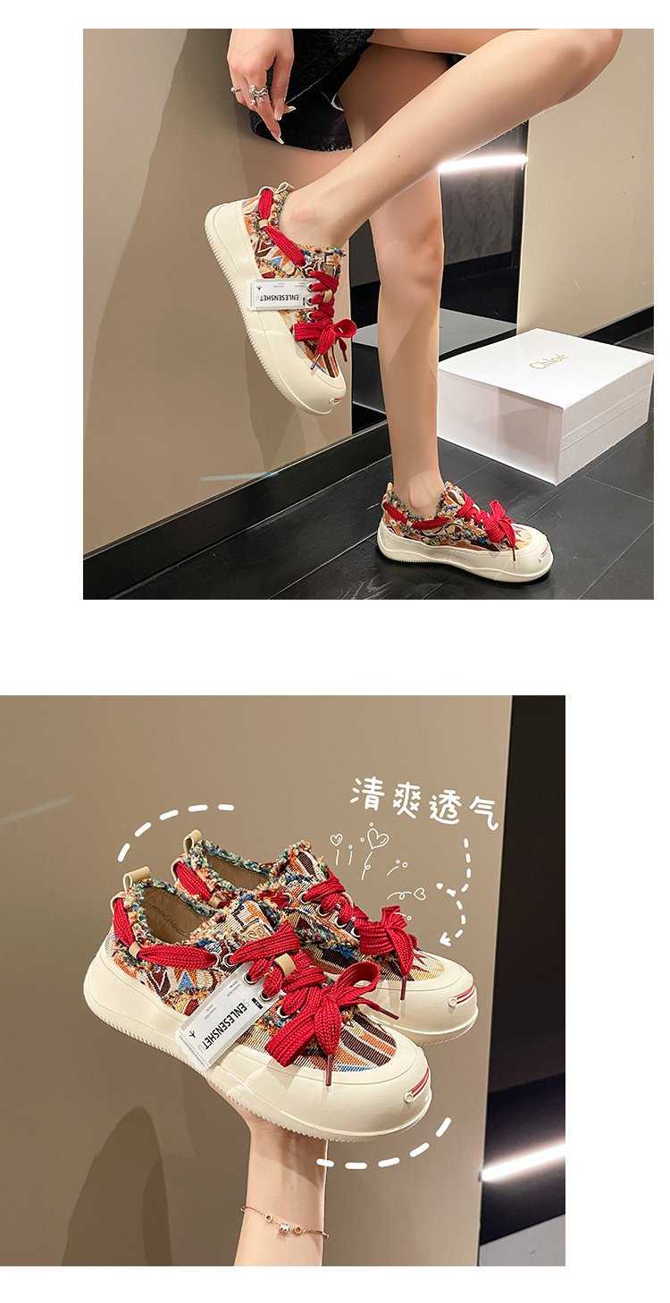 小众设计拼色帆布鞋女厚底休闲板鞋2023年新款春秋季韩版丑萌女鞋详情30