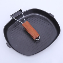 Steak frying pan 20-28cm, non-stick iron foldable steak pan, thickened striped square barbecue plate, wholesale for export pic 16