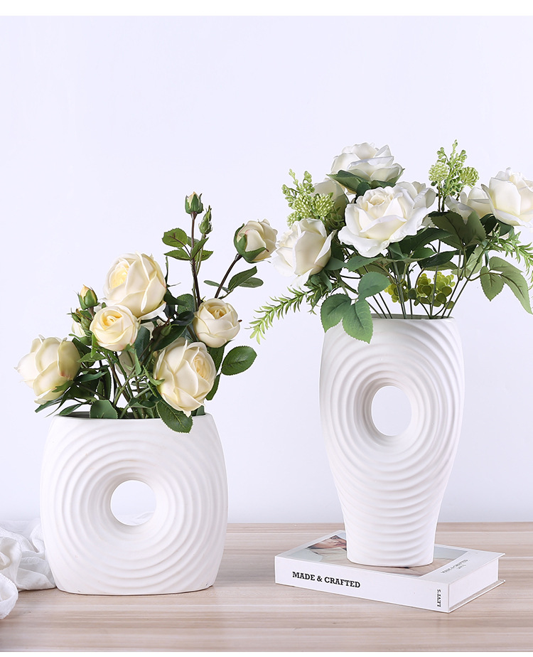 2025 New Nordic modern and simple white ceramic vase decoration, home living room model room flower arrangement, artificial flower table decoration, home decoration art, new Chinese style good items pic 6