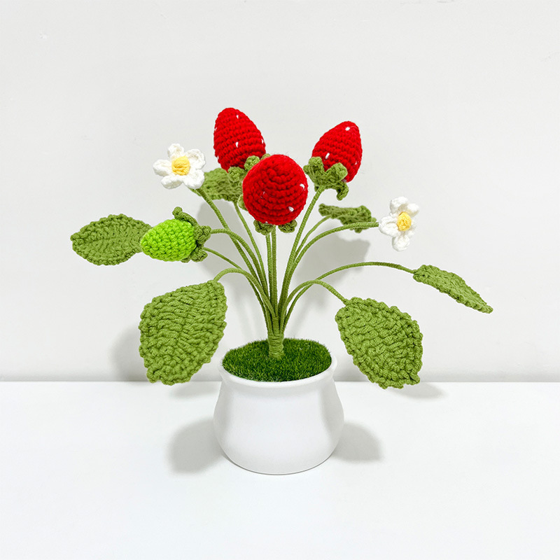 Finished hand-woven lily of the ear potted home decoration, knitted artificial flower yarn, crocheted sunflower bouquet gift pic 8
