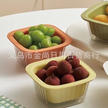 Multi-style and multi-color Nordic double-layer hollowed-out plastic draining baskets for vegetables and fruits, draining water for washing rice and vegetables in the kitchen pic 2