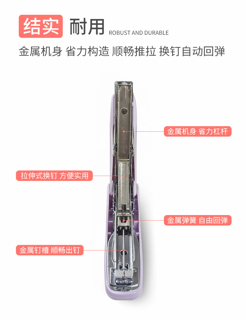Factory direct supply of labor-saving large stapler, macaron color No. 12 binding machine, portable thickened office stapler pic 9