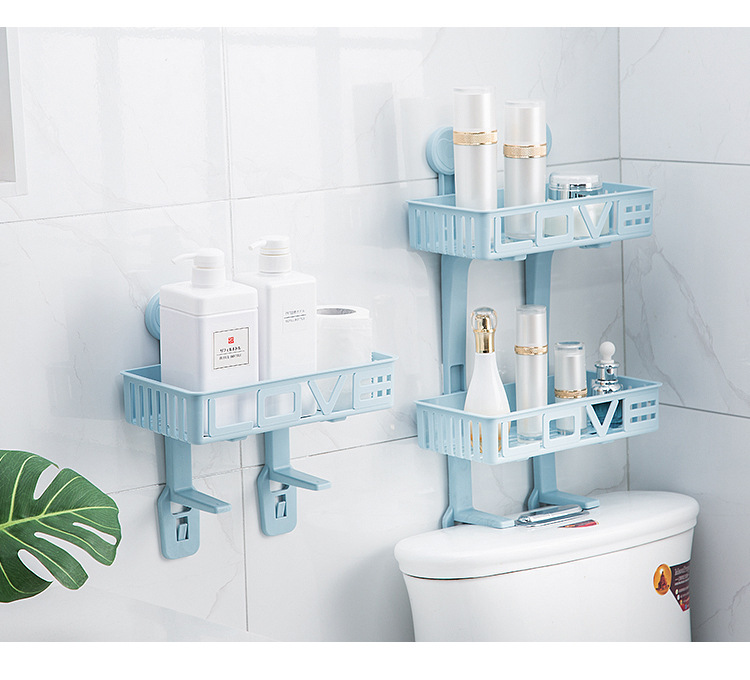 Wall-mounted bathroom double-layer toilet storage rack, plastic wall-absorbing storage rack, non-drilling bathroom and kitchen storage rack pic 16