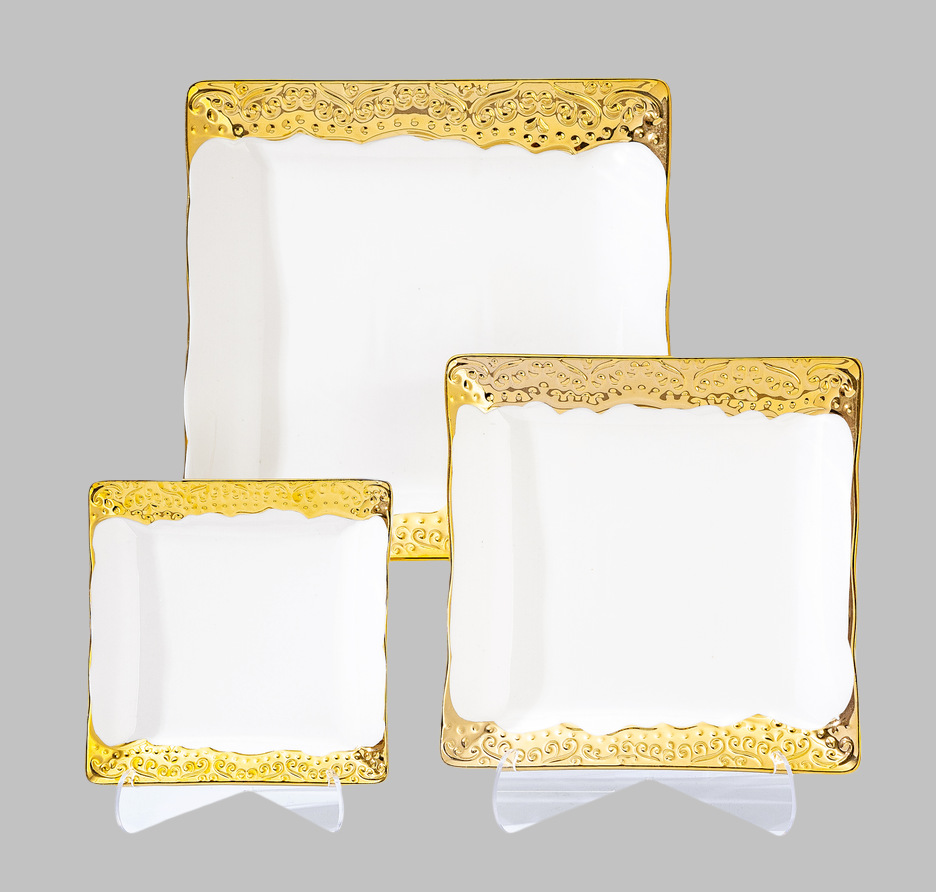 Light luxury ceramic tableware set, high-end gold-plated plates with gold edges, wholesale pic 3