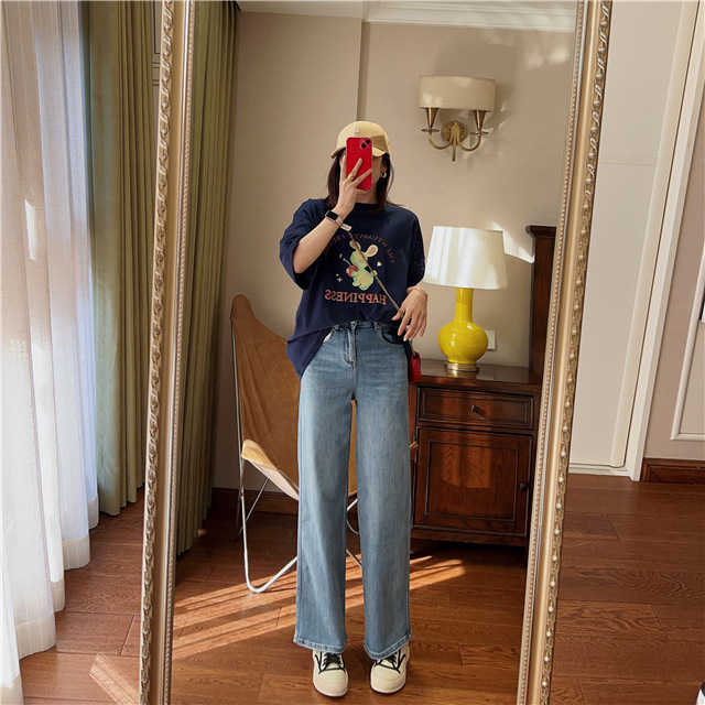 Treasure pants: Slimming, versatile, drape black straight-leg jeans for petite women, high-waisted wide-leg pants pic 27