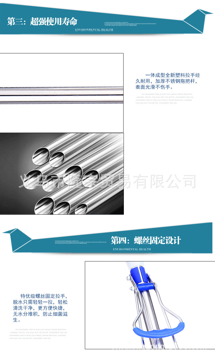 Xijin 602 Double water-Absorbing 38 cm Rubber cotton mop, stainless steel Double roller water-absorbing mop pic 10