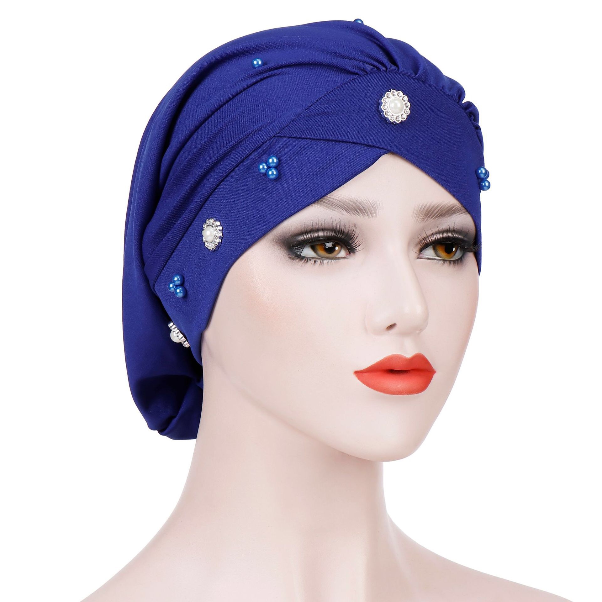 Aliexpress forehead cross-pleated small Daisy beaded headscarf cap, sleeping cap, chemotherapy cap, Muslim headscarf cap pic 2