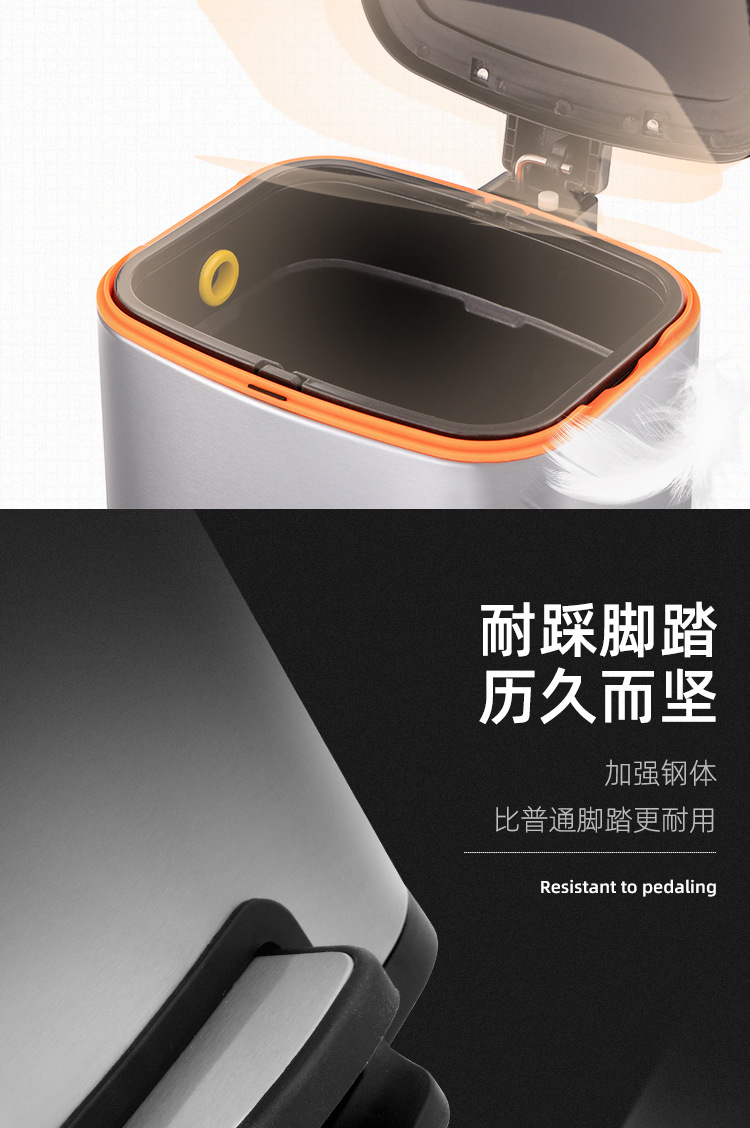 方形脚踩垃圾桶 家用厨房卫生间不锈钢带盖脚踏式垃圾桶详情11
