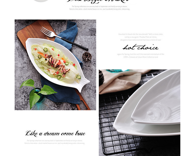 Large ceramic bone China fish plates, household fish plates, steamed fish plates, fish-shaped plates, pure white tableware for hotels, restaurants and eateries pic 6