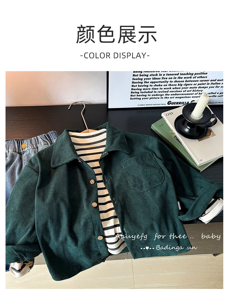 新款外套宽松气质新品男开衫女童衬衣上衣条纹童衬褂长袖儿童衬衫详情8