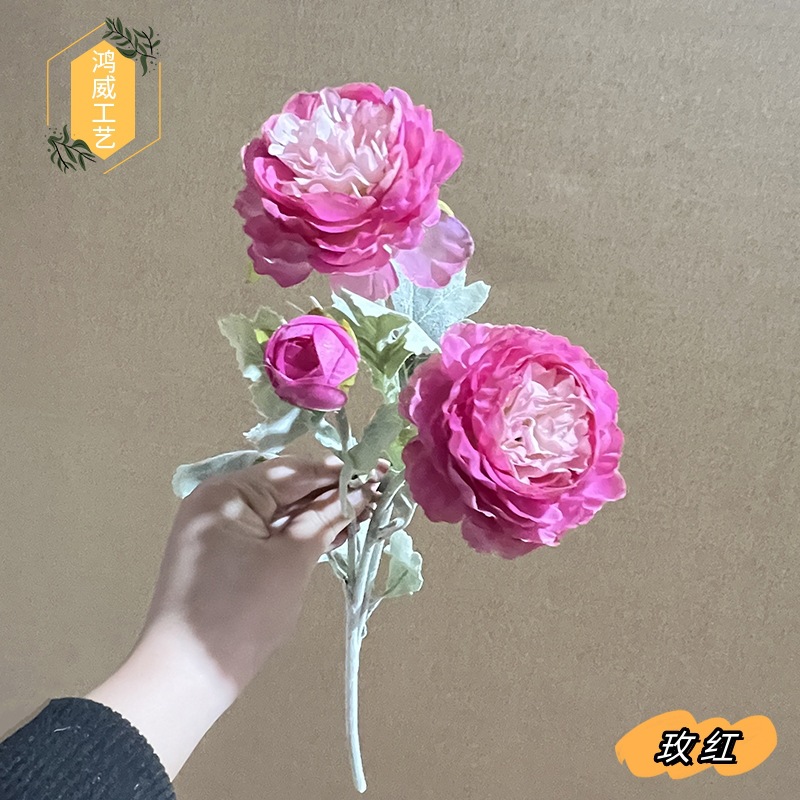仿真高端3头植绒千姿露莲 洋牡丹仿真花 欧洲风居家客厅装饰假花详情17