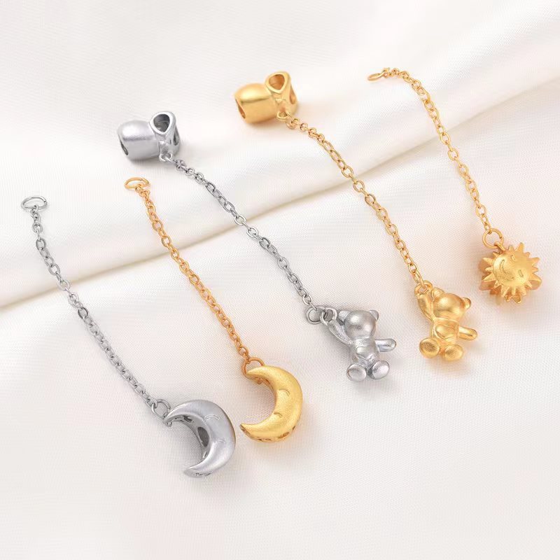 18k沙金磨砂质感项链手链月亮太阳小熊吊坠延长链尾链DIY饰品配件详情5
