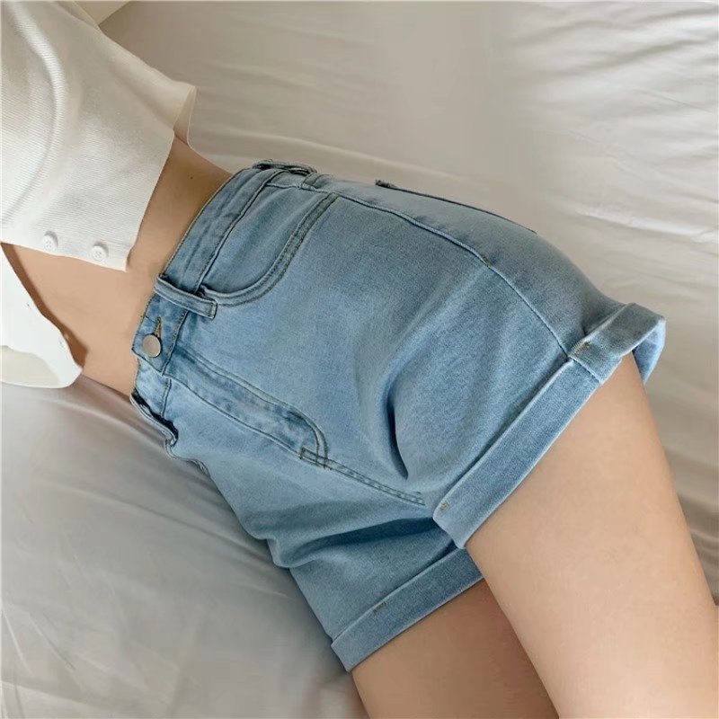Wholesale of slim Hyuna style versatile rolled-up hot pants for women, high-waisted, light-colored tight denim shorts pic 69