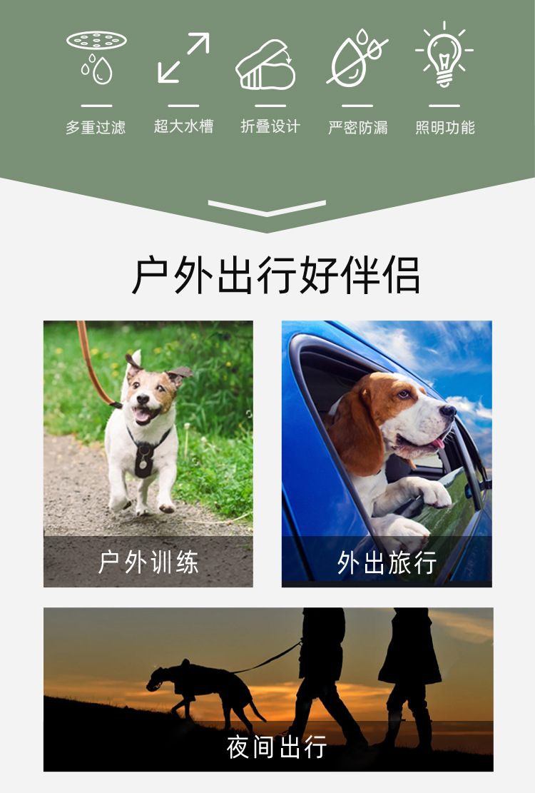 Outdoor lighting tableware for pets, folding and hanging dog drinking cups, camping with light feeders pic 2