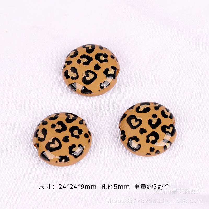 Retro and versatile flat round leopard print beaded perforated diy bracelet, necklace, head rope, shoe buckle accessory, resin accessory beads pic 7
