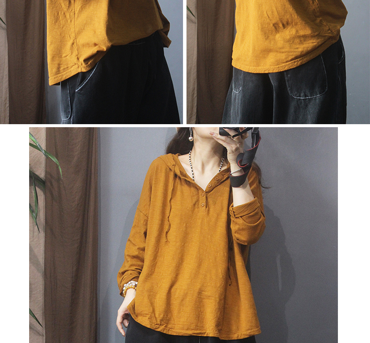 Nueva camiseta de manga larga con capucha mujer 2022 retro holgado commuter button legging pic 24