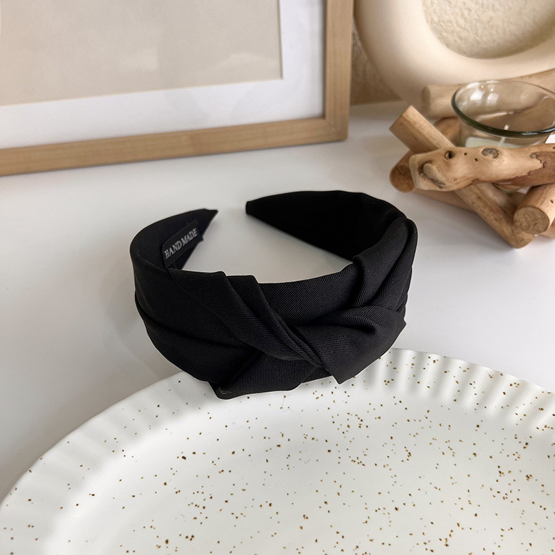 French elegant black hairband, sweet pearl braided hairpin, knitted height-increasing headband, wide-edge hairpin for women pic 27