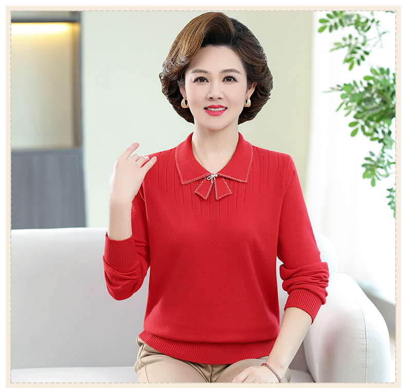 New autumn collection for middle-aged and elderly mothers: Solid color loose knitted pullover sweater with a baby collar for women. 2023 casual mom wear pic 34