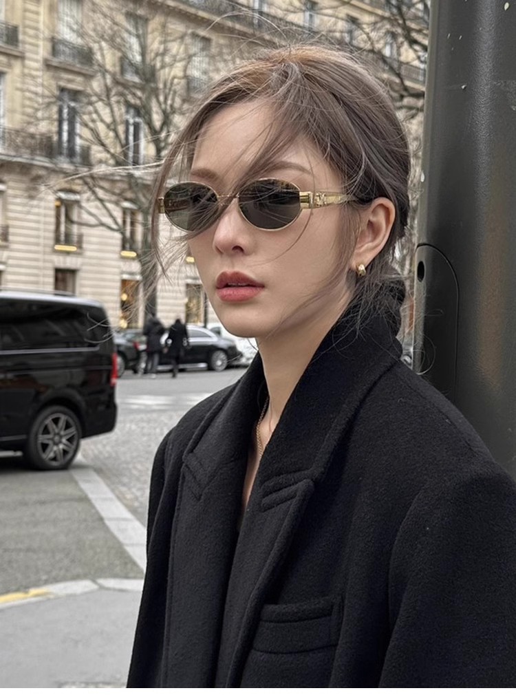 New cat-eye high-definition polarized glasses, oval-shaped personalized metal-framed sunglasses, fashionable and retro sunglasses for female Internet celebrities pic 2