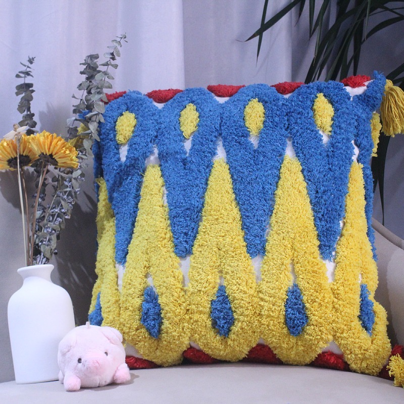 Cotton tassel pom-pom embroidery plush cushion cover, tassel pillowcase, light luxury sofa, Moroccan tufted wholesale pic 16