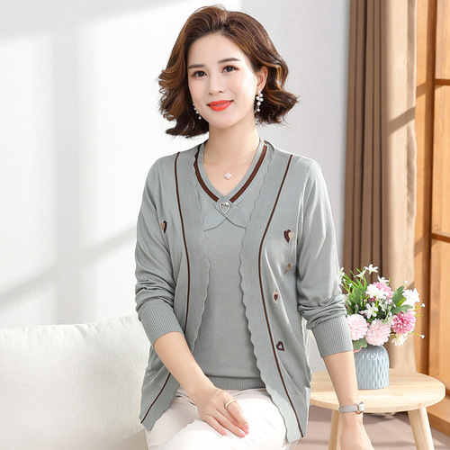 洋气妈妈装夏季短袖翻领T恤中老年人夏装宽松大码时尚印花小衫薄详情9