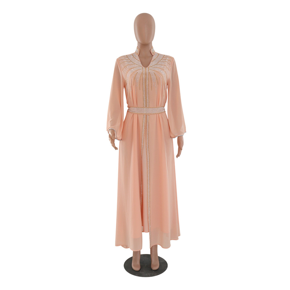 XQY500090 Foreign trade Arab robe, Middle East kaftan fashion Hot diamond belted chiffon dress pic 49