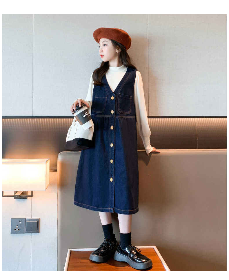 女童连衣裙春秋2022新款儿童春季洋气裙子大童秋装牛仔背带裙套装详情25