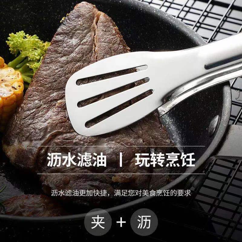 Three-line stainless steel food tongs, kitchen self-service integrated bread tongs, high-temperature resistant and scald proof barbecue tongs pic 5