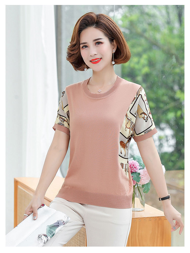 新款含棉妈妈夏装短袖T恤小衫中年女士t恤衫中老年女装宽松上衣女详情27