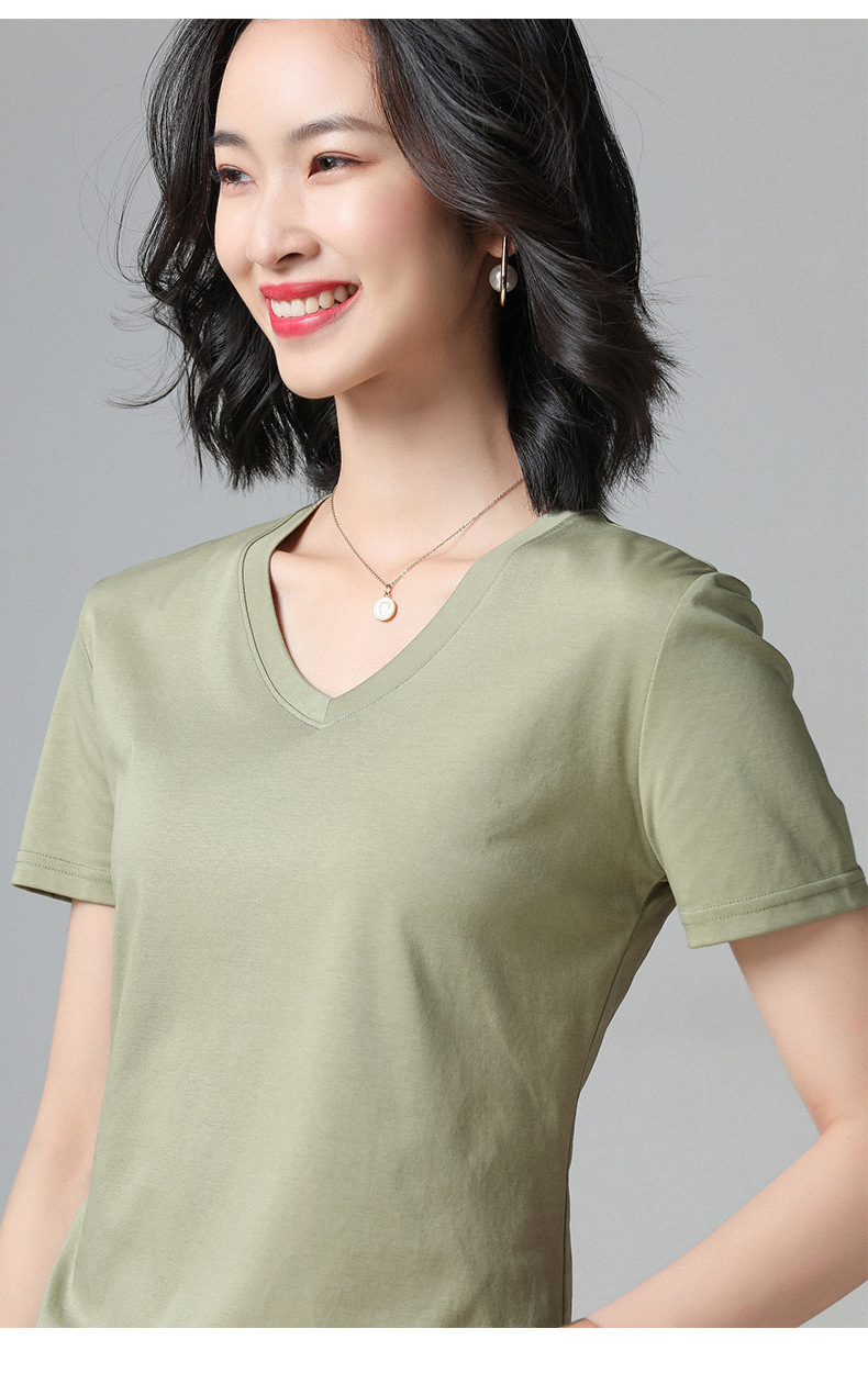 短袖t恤男女圆领V领2023夏季新疆长绒丝光棉纯白色打底衫大码半袖详情34